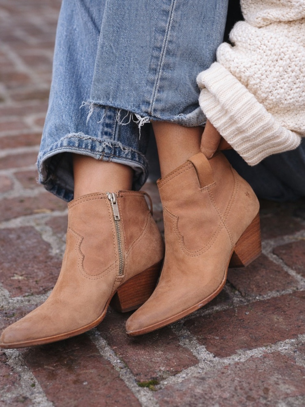 Frye Women's Light Tan Leather Western Ankle Boot